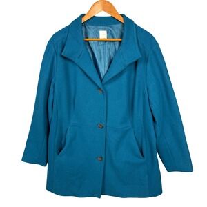 J. Jill Womens 2X Teal Blue Button Front Coat Jacket Peacoat old money preppy